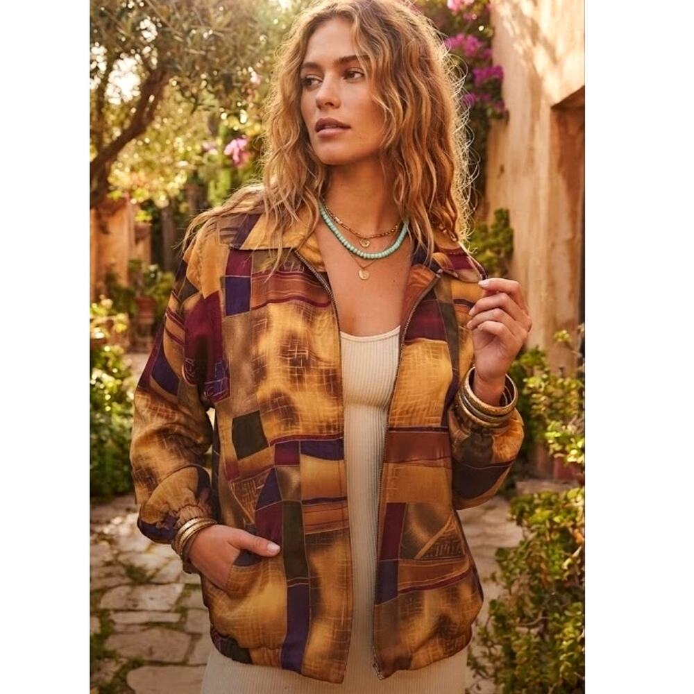 Vintage 90's Erin London Geometric Print Moody Colors Zip Up Jacket